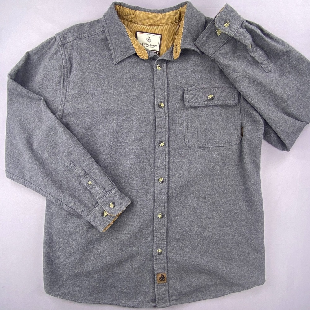 Legendary Whitetails Buck Camp Flannel Mens Large Gray Corduroy Trim Outdoors